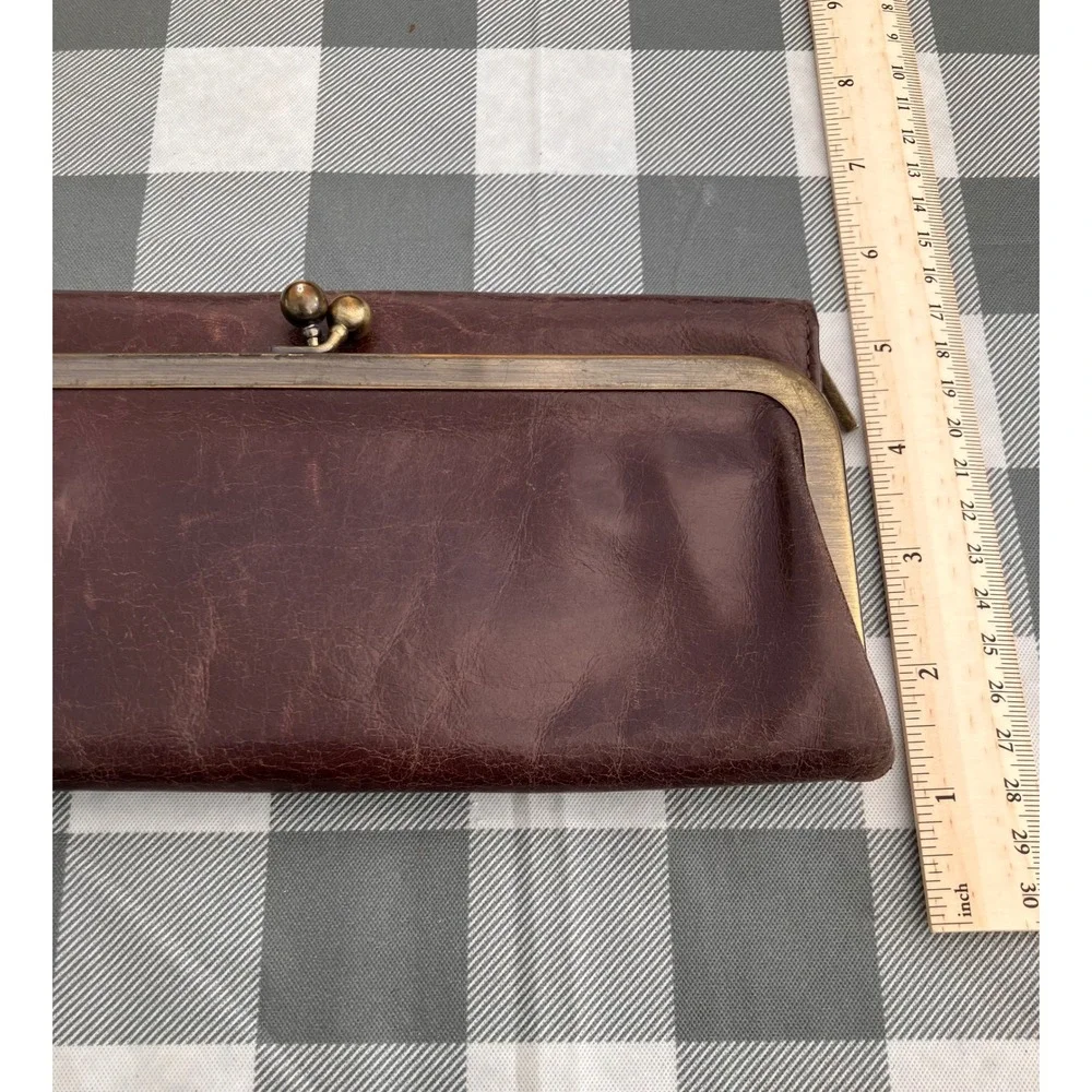 Hobo Lauren Clutch Wallet Womens Brown Leather Double Frame Kiss Lock Mirror